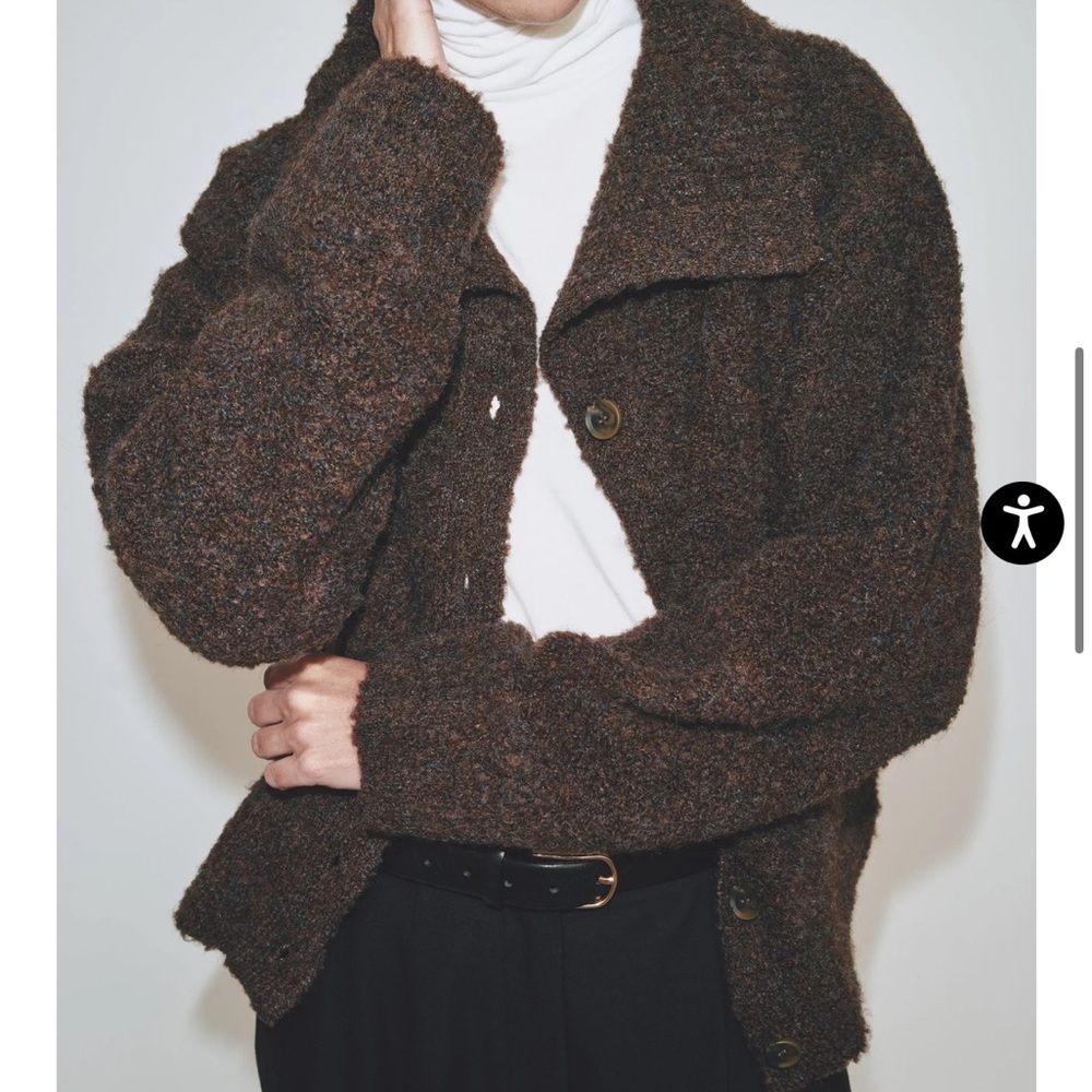 MIJEONG PARK SPREAD COLLAR BOUCLE CARDIGAN - BROWN